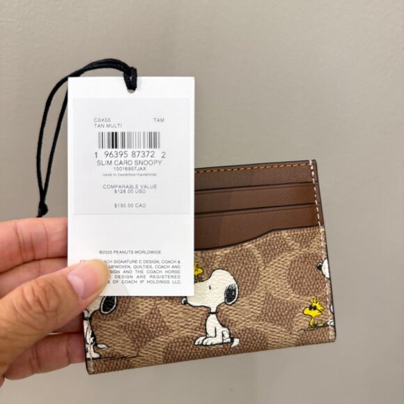 Coach X Peanuts Slim Id Card Case In Signature Canvas With Snoopy Print CBK55 - Picture 5 of 5